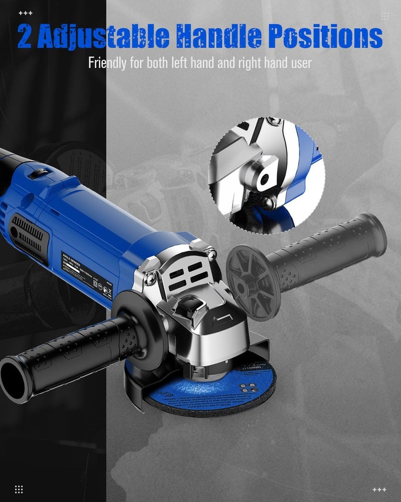 AVID POWER Angle Grinder 4-1/2 Inch 8.0 Amp 1000W Electric Grinder Tool 7-Variable-Speed Metal Grinder, 11,500 RPM, Paddle Switch with Lock-on Button, Cutting & Grinding Wheels and Side Handle - Blue - Image 5